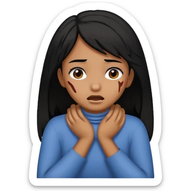 black hair brown skin girl chocking herself on her neck with her hands crossed around her neck  sticker