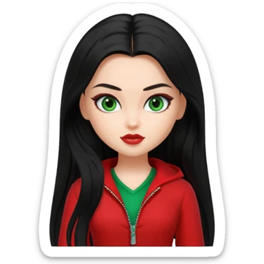 Bratz Jade black long hair green eyes, red outfit sticker