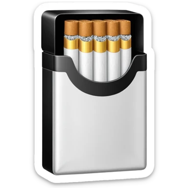 Minimalistic cigarette pack emoji, metallic black and white sticker