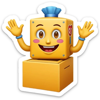 Create an emoji (one of the classic yellow faces) but make them have hands and wind an imaginary jack in the box (no props or anything just the hands and face) but also have the mouth like an o sticker