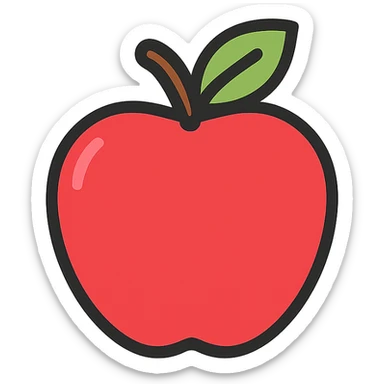 a juicy apple, vibrant and fresh, modern icon style sticker