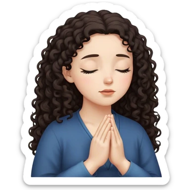 White woman with dark curly hair praying with eyes closed  sticker
