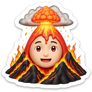can i have an image of an red faced emoji with a small vocano th the top of its head erupting. i like the 4th image but no smiling sticker