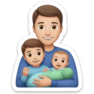 "Man with short brown hair and fair skin, without a mustache, holding a baby, smiling." sticker