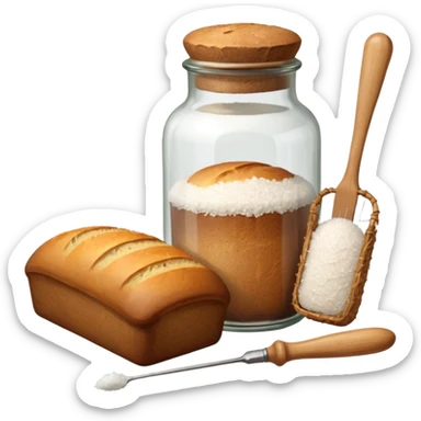 a one victorian bottle of salt and a loaf of bread - crochet needles and a ball of wool sticker