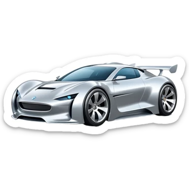 A low-profile futuristic car emoji made of polished silver chrome, wide body stance, smooth aerodynamic shape, glossy metallic surface, soft reflections, luxury swag aesthetic, minimal details, iOS emoji style, centered on clean white background, studio lighting sticker