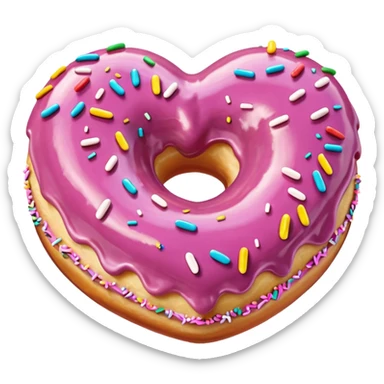 Realistic isolated heart shaped donut with mauve frosting. sticker