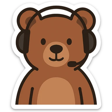 flat toon style bear with a headset sticker
