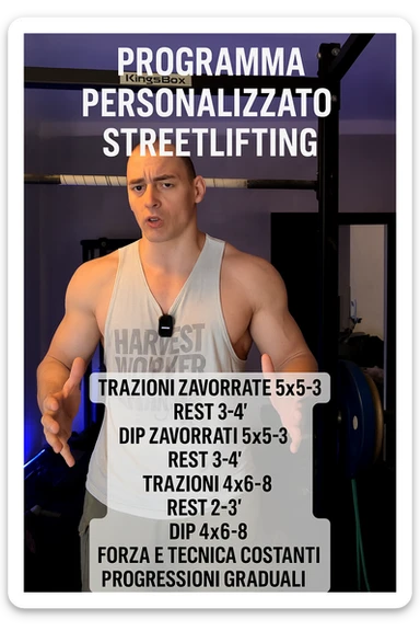 Uomo che crea un programma personalizzato per un suo cliente, sullo streetlifting, tutto in italiano sticker