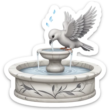White small marble fountain with a peaceful dove drinking from it  sticker