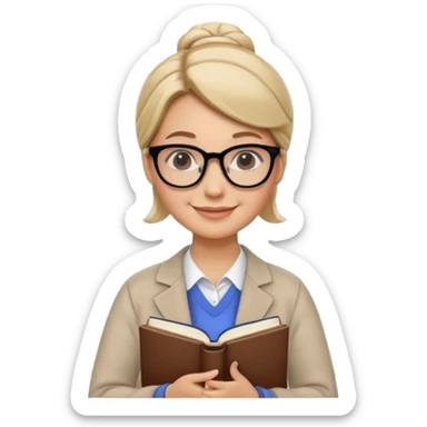 Teacher Look – tidy low bun, black-rim glasses, holding a book.












































 sticker