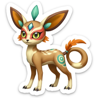 Tribal Colorful Exotic Fionbri-Kalon-Falvie-Vernid-Meloetta-Pokémon-Fakémon-Digimon-Spectrobe-hybrid-fusion, full body sticker