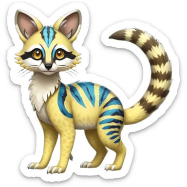 Rare realistic tropical exotic cute epic pretty beautiful handsome gorgeous aesthetic colorful vibrant Vernid-Protogen-Primagen-Wickerbeast-Genet-Trico-species-Fakemon-hybrid-creature by LiLaiRa, beautiful intricate markings, full body sticker