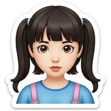 a girl with bangs and two pigtails on the sides, dark hair and white skin sticker