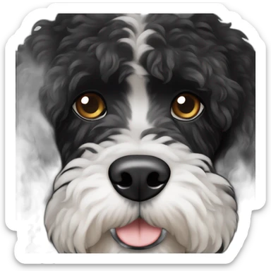 black face Portuguese water dog with white chin and chest sticker
