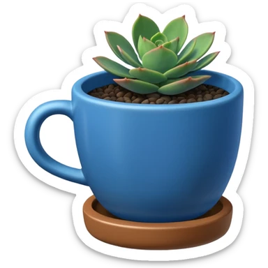 Desk Succulent Plant blue cup sticker