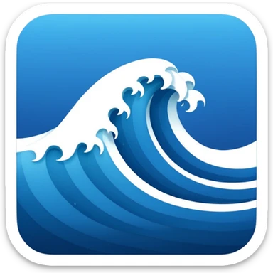 "Create a flat 2D vector wave emoji in Apple iOS style, with solid blue colors, clean lines, and no gradients or 3D effects. The wave should be simple, using basic shapes with smooth curves on a white background."
 sticker