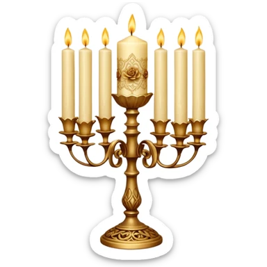Victorian Candle Set
A cluster of tall, ivory candles in ornate golden holders. Some are carved with lace-like patterns, others wrapped in translucent brown ribbon and dried golden roses. sticker