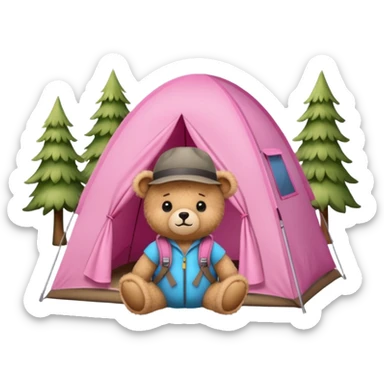  Cute Teddy bear camping pink tent sticker