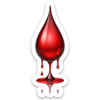 single blood drop emoji sculpted from dark liquid metal, glossy surface, dramatic reflections, futuristic minimal 3D style, isolated on white sticker