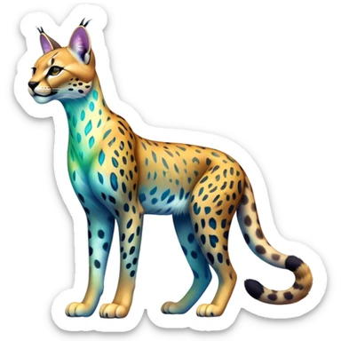 Colorful vibrant transparent iridescent luminescent ethereal fantasy-lynx-leopard-cheetah-caracal-serval-feline-hybrid-animal, full-body sticker
