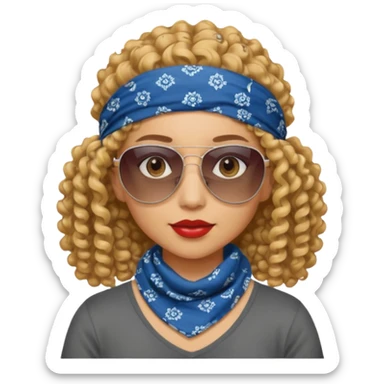 curly hair women killing looks with bandana & sunglass sticker
