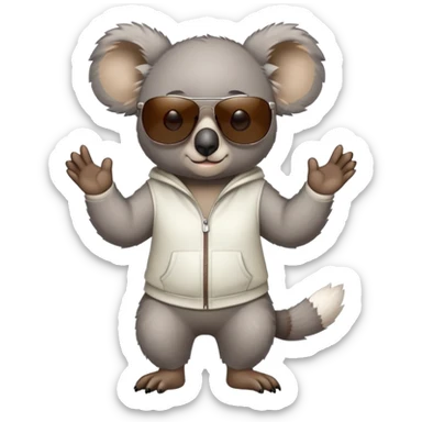 anthropomorphised koala in casual clothing, wearing dark sunglasses, fierce pose different stance sticker