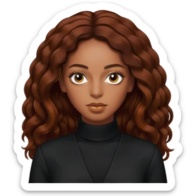 Solange long dark auburn hair, black outfit sticker