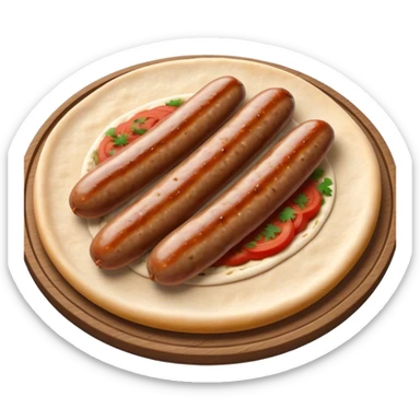 Cevapi Cinematic Realistic Cevapi Dish Emoji, depicted as modest, short, skinless sausages served with traditional flat bread, rendered with realistic textures and rustic, inviting lighting. sticker