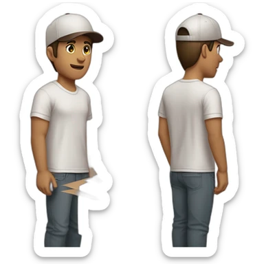 Pale skinned fit Man with dark brown hair in a light gray cap, dark brown jeans, brown polo and white T-shirt keeping a pasted with tape white box into his hands sticker