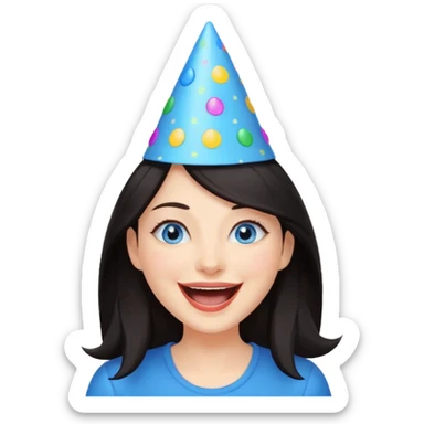 Laughing and fun dark hair woman with blue eyes sticker