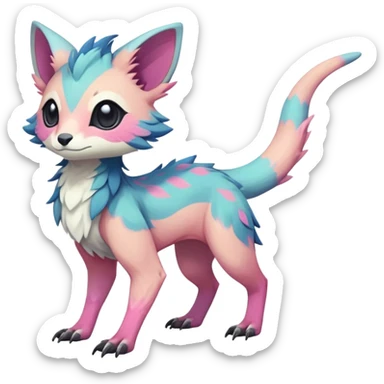 Rare realistic exotic pastel cute epic pretty beautiful handsome gorgeous aesthetic colorful vibrant Vernid-Trico-species-Fakemon-creature by LiLaiRa, 4 legs, 1 tail, random markings, (full body) sticker