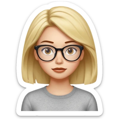 Emoji-style character illustration, inspired by expressive Pixar-style emotions. A slim female character with light skin and visible freckles, strong and confident facial expression. hair, stylish, medium length, glasses ,facial expressiveness inspired by the character Envy from Inside Out,  sticker