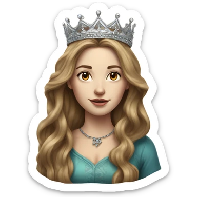Hyperrealistic beautiful white girl wearing crown, tattoo with long brown hair  sticker