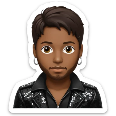 D'Angelo, Neo-Soul Singer (1974-2025) with dark brown hair black sequin outfit sticker