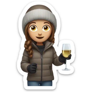 Snowboarding white girl with brown hair holding wine sticker