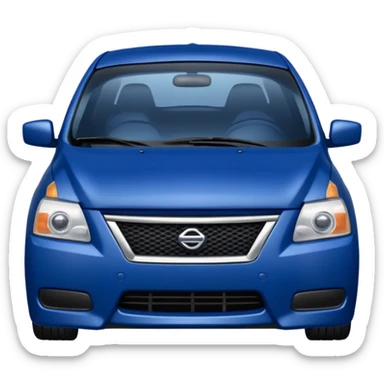 a dark blue Nissan Sentra with a sad face sticker