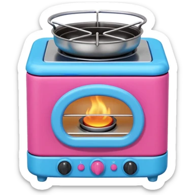 Cute toy stove, single burner only, front view.
BabyBus-style 2.5D soft shading, bright pastel colors (pink & blue).
Rounded chunky toy shape, simple details.
Even studio lighting, NO harsh light, NO realism, NO textures.
Smooth matte surface, no outlines, no strokes.
Clean background. sticker