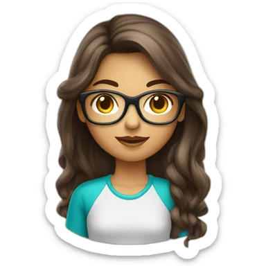 Fille cheveux très long Odule châtain foncé avec des lunette rectangulaire sticker