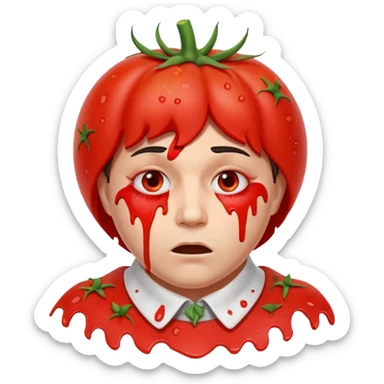failed stage performer portrait, head and shoulders only, tomato splatters on face, embarrassed expression, torn theater costume collar, dramatic stage makeup, comedy tragedy vibe, 3D cartoon, mobile game icon style, clean background, no text, no watermark
 sticker