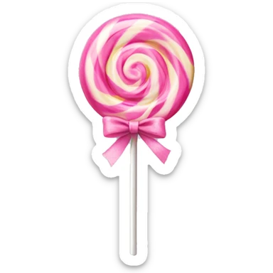 Realistic pastel lollipop candy with pink ribbon bow on the stick. sticker