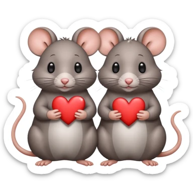 two fat little rats holding hearts one grey with white spots the other rat warm brownn sticker