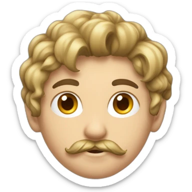 Un adolescent avec un léger bouc, et une légère moustache, avec les cheveux un peu court et qui tombe en avant. Tout ses poils sont chatin foncé sticker