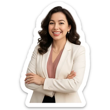 a beautiful, fancy woman as a happy and relaxed project manager, in a professional yet cheerful pose sticker