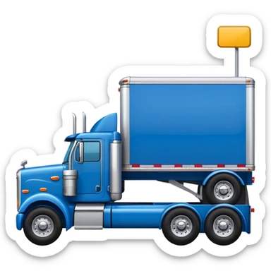 blue Peterbilt truck hauling a trailer, side view, emoji style sticker