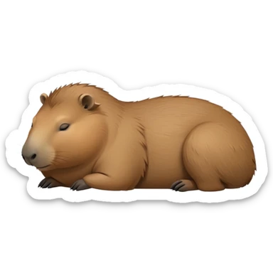 cinematic-Sleeping capybara-realistic-full-body-on-standing-emoji,-plump-and-relaxed-body-soaking-in-the-warm-sun,-short-brown-fur-slightly-ruffled,-head-tilted-dramatically,-calm-expressive-eyes-exuding-serene-wisdom,-simplified-yet-realistic sticker