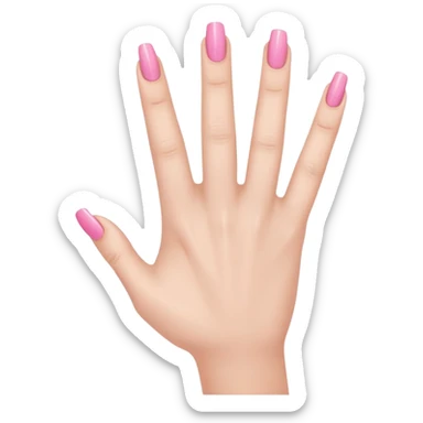  pink  close-up of a human hand with exactly five fingers, beautifully manicured nails, glossy pink nail polish, elegant nail shape, soft lighting, realistic style, isolated on transparent background" sticker