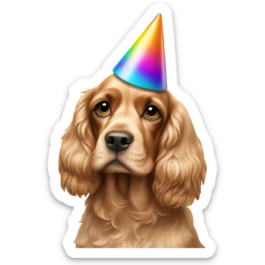 cocker spaniel with party hat sticker