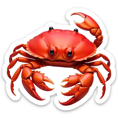 Cinematic Cute Yawning Red Crab Portrait Emoji, Head tilted slightly with a dramatic, wide-open yawn, showcasing a vivid, scarlet exoskeleton with softly drooping antennae and eyes half-closed in drowsy contentment, Simplified yet irresistibly adorable features, highly detailed, glowing with a soft, cozy oceanic glow, high shine, relaxed yet expressive, stylized with a dash of whimsical seaside charm, soft glowing outline, capturing the essence of a drowsy yet affectionate red crab that appears ready to scuttle out for a nap! sticker