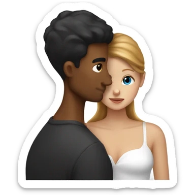caramel man with brown hair kissing white girl with black hair   sticker